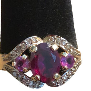 14K Gold, Diamond and 3 Gemstones Ring